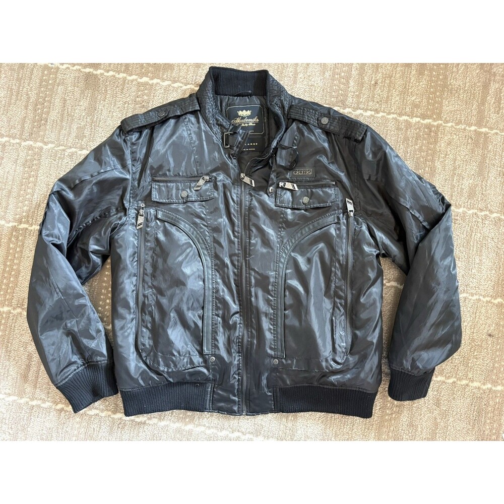 Akademiks Jacket Mens XXXL Black Y2K Hip Hop Streetwear Utility Bomber 3XL